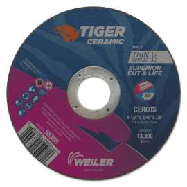 Tiger Ceramic Cutting Wheels, 4.5 in Dia, 0.045in Thick, 24/bx