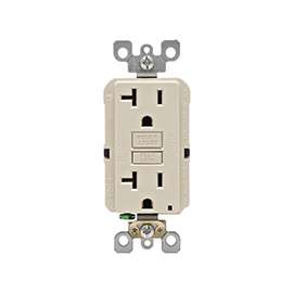 Leviton R96-GFNT2-0KT Duplex GFCI Receptacle, 20 A, 2-Pole, 5-15R, Light Almond