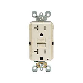 Leviton R96-GFTR2-0KT Duplex GFCI Receptacle, 20 A, 2-Pole, 5-20R, Light Almond