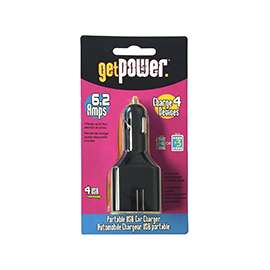 GetPower GP-DC4USB-BLK USB to DC Car Adapter, 6.2 A Charging, Black