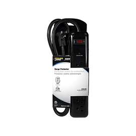 PowerZone Surge Protector Tap Strip, 125 V, 15 A, 6 Outlet, Black