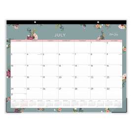 Greta Academic Year Desk Pad Calendar, Floral Artwork, 22 x 17, White/Green/Pink Sheets, 12-Month (July to June): 2024-2025