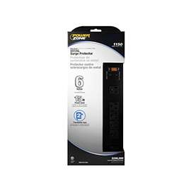 PowerZone Surge Protector Strip, 125 V, 15 A, 6 Outlet, Black