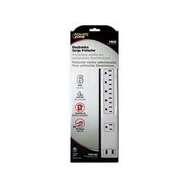 PowerZone Surge Strip, 125 V, 15 A, 6 Outlet, 4 Ft L Cord, White