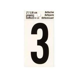 HY-KO RV-25/3 Reflective Sign, Character 3, 2 in H Character, Black Character