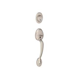 Schlage Plymouth F58PLY619 Handleset, Keyed Different Key, Brass, Satin Nickel