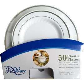 Plexware Plastic Plates, Silver Rim with Ridges, 25-7.5" & 25-10.27", 50 Piece