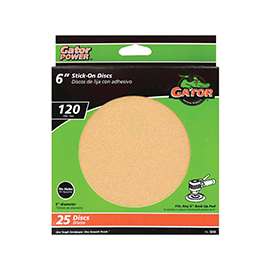 Gator 3243 Stick-On Sanding Disc, 120-Grit, Fine Grade, Aluminum Oxide, 6 in Dia, For 6 in Dia Sander Pads