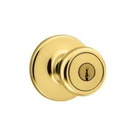 Kwikset 400T3RCLRCSK3BX Keyed Entry Knob, 1-3/8 to 1-3/4 in Thick Door, Brass