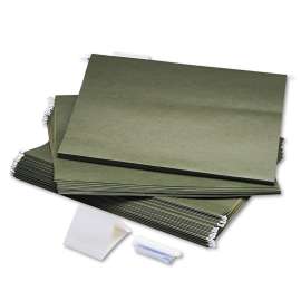 Hanging File Folders, Large Format, 1/5-Cut Tabs, Standard Green, 25/Box