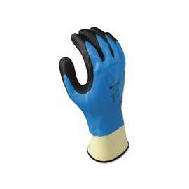 Foam Grip 377 Nitrile-Coated Gloves, Large, Black/Blue