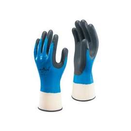 Foam Grip 377 Nitrile-Coated Gloves, Medium, Black/Blue/White