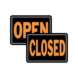 HY-KO Hy-Glo 820 Identification Sign, OPEN/CLOSED, Fluorescent Orange Legend, Black Background