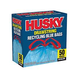 HUSKY HK30DS050BU Trash Bag with Drawstring, 30 gal Capacity, Blue
