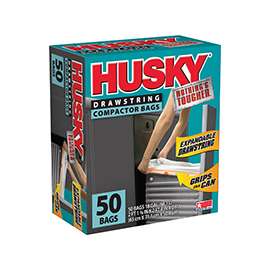 HUSKY HK18XDS050W Trash Compactor Bag with Drawstring, 18 gal Capacity, White