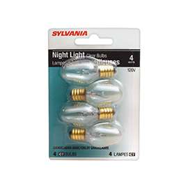 SYLVANIA 4W/C7/CLR/NLITE/4 Incandescent Lamp, 120 V, 4 W, Candelabra E12