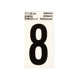 HY-KO RV-25/8 Reflective Sign, Character 8, 2 in H Character, Black Character