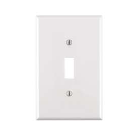 Leviton 022-00PJ1-00W 1-Toggle Midway Size Wall Plate, 1 Gang, 4-7/8 in L X 3-1/8 in W 0.255 in T, White, Smooth