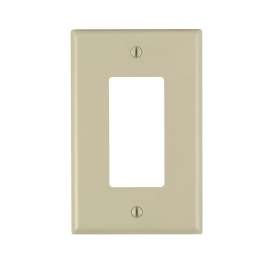 Leviton 021-0PJ26-00I 1-Decora/GFCI Midway Size Wall Plate, 1 Gang, 4-7/8 in L X 3-1/8 in W 0.25 in T, Ivory, Smooth