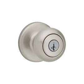 Kwikset 400CV 15 RCAL RCS Keyed Entry Knob, 1-3/8 to 1-3/4 in Thick Door, Brass, Satin Nickel