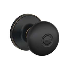 Schlage Stratus J40 STR 716 Traditional Privacy Door Knob, 1-3/8 to 1-3/4 in Thick Door, Brass, Aged Bronze
