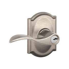 Schlage Accent F51A VACC619CAM Entry Lever Lockset, Keyed Different Key, 2 Grade, Brass, Satin Nickel