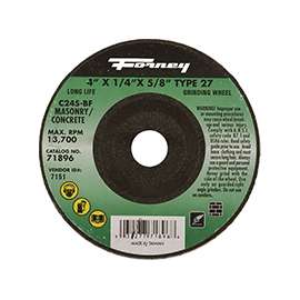 Forney 71896 Depressed Center, Type 27 Grinding Wheel, 5/8 in Arbor, 24-Grit, Silicone Carbide, 4 in Dia