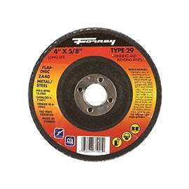 Forney 71991 Depressed Center, Type 29 Flap Disc, 36-Grit, Medium Grade, Zirconia Alumina, 5/8 in Arbor, 4 in Dia