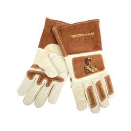 ForneyHide 53411 Welding Gloves, XL, Gauntlet Cuff, Reinforced Crotch Thumb, Brown/White