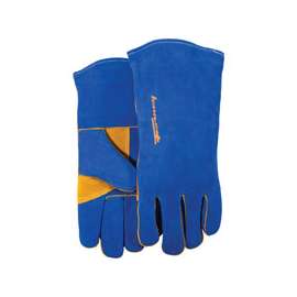 ForneyHide 53422 Welding Gloves, L, Gauntlet Cuff, Reinforced Crotch Thumb, 13-1/2 in L, Blue, Leather Palm