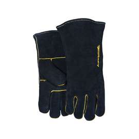 ForneyHide 53425 Welding Gloves, L, Gauntlet Cuff, Wing Thumb, Black, Leather Palm