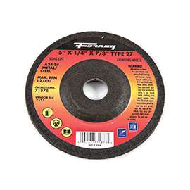 Forney 71878 Depressed Center, Type 27 Grinding Wheel, 7/8 in Arbor, 24-Grit, Aluminum Oxide, 5 in Dia