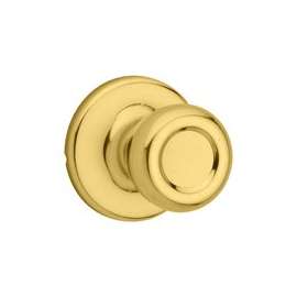 Kwikset 200T3RCLRCSBX Door Knob, 2-1/4 in Strike, 1-3/8 to 1-3/4 in Thick Door, Polished Brass