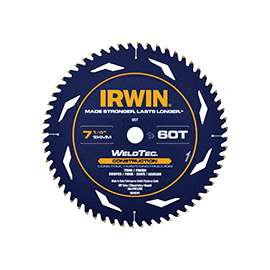 IRWIN 1934342 Circular Saw Blade, 7-1/4 in Dia, Carbide Cutting Edge, 5/8 in Arbor