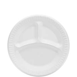 Quiet Classic Laminated Foam Dinnerware, 3-Compartment Plate, 9" dia, White, 500/Carton