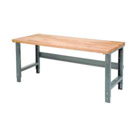 Standard Duty Butcher Block Top Adjustable Height Workbench, 2,000 lbs, 72 x 36 x 30.88 to 36.88, Maple/Gray