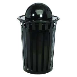 Outdoor Slatted Steel Trash Can, Dome Lid, 36 gal, Black