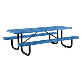 Perforated Steel Picnic Table, Rectangular, 72 x 62 x 29.5, Blue Top, Blue Base/Legs