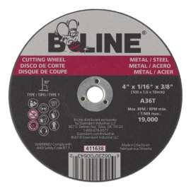 Cutting Wheel, 4" Dia, 1/16" Thick, 3/8" Arbor, 46 Grit