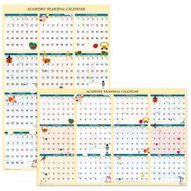 Recycled Academic Seasonal Laminated Wall Calendar, Illustrated Seasons, 24 x 37, 12-Month (July to June), 2024 to 2025