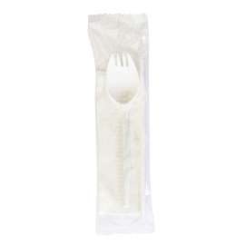 School Cutlery Kit, Napkin/Spork/Straw, White, 1,000/Carton