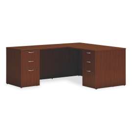 Mod L-Station Double Pedestal Desk Bundle, 60" x 72" x 29", Traditional Mahogany
