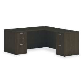 Mod L-Station Double Pedestal Desk Bundle, 66" x 72" x 29", Java Oak