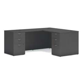 Mod L-Station Double Pedestal Desk Bundle, 60" x 72" x 29", Slate Teak