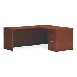 Mod L-Station Single Pedestal Desk Bundle, 60" x 72" x 29", Mahogany