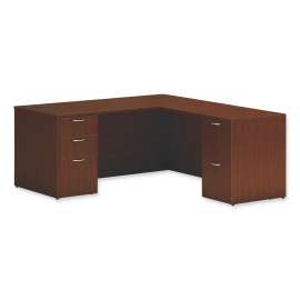 Mod L-Station Double Pedestal Desk Bundle, 66" x 72" x 29", Traditional Mahogany