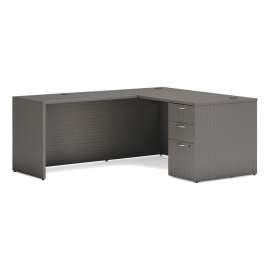Mod L-Station Single Pedestal Desk Bundle, 60" x 72" x 29", Slate Teak