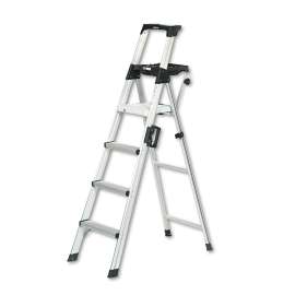 Signature Series Aluminum Step Ladder, 6 ft Working Height, 300 lbs Capacity, 4 Step, Aluminum