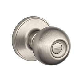 Schlage Corona J40 CNA 619 Privacy Door Knob, 1-3/8 to 1-3/4 in Thick Door, Brass, Satin Nickel