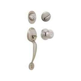 Schlage F60PLYGEO619 Handleset, Keyed Different Key, 1 Grade, Brass, Satin Nickel